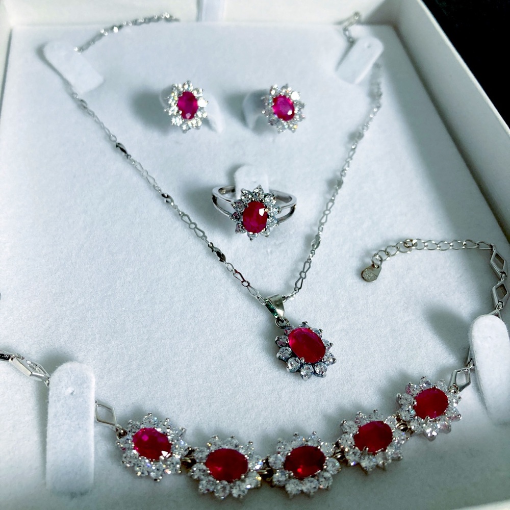 Brand New Ruby and 925 Silver Jewelry Set
